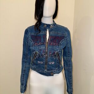 True Religion Cropped Moto Denim Jacket